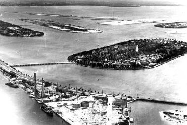 Star Island, Palm Island, and Hibiscus Island, in Miami Beach with the brand new Venetian Islands in the background